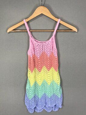 Unbranded Swim Cover Up Girl's 7Y Rainbow Striped Crochet Cami Dress Sleeveless